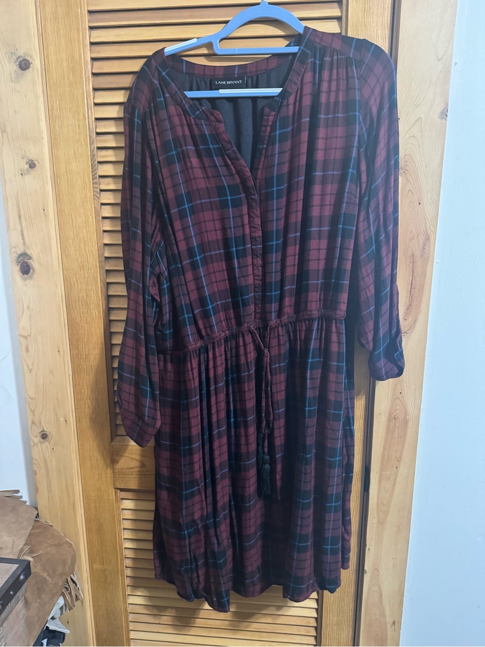Lane Bryant Burgundy Plaid Drawstring Midi Dress